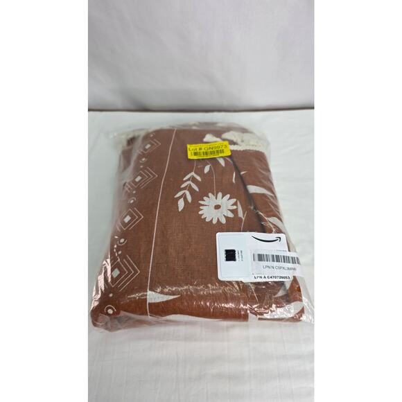 Burnt Orange Boho Tassel Floral Curtains 84" Long Terracotta 2 Panels Linen Look - Picture 10 of 12